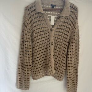Ann Taylor Crochet Cardigan - Tan